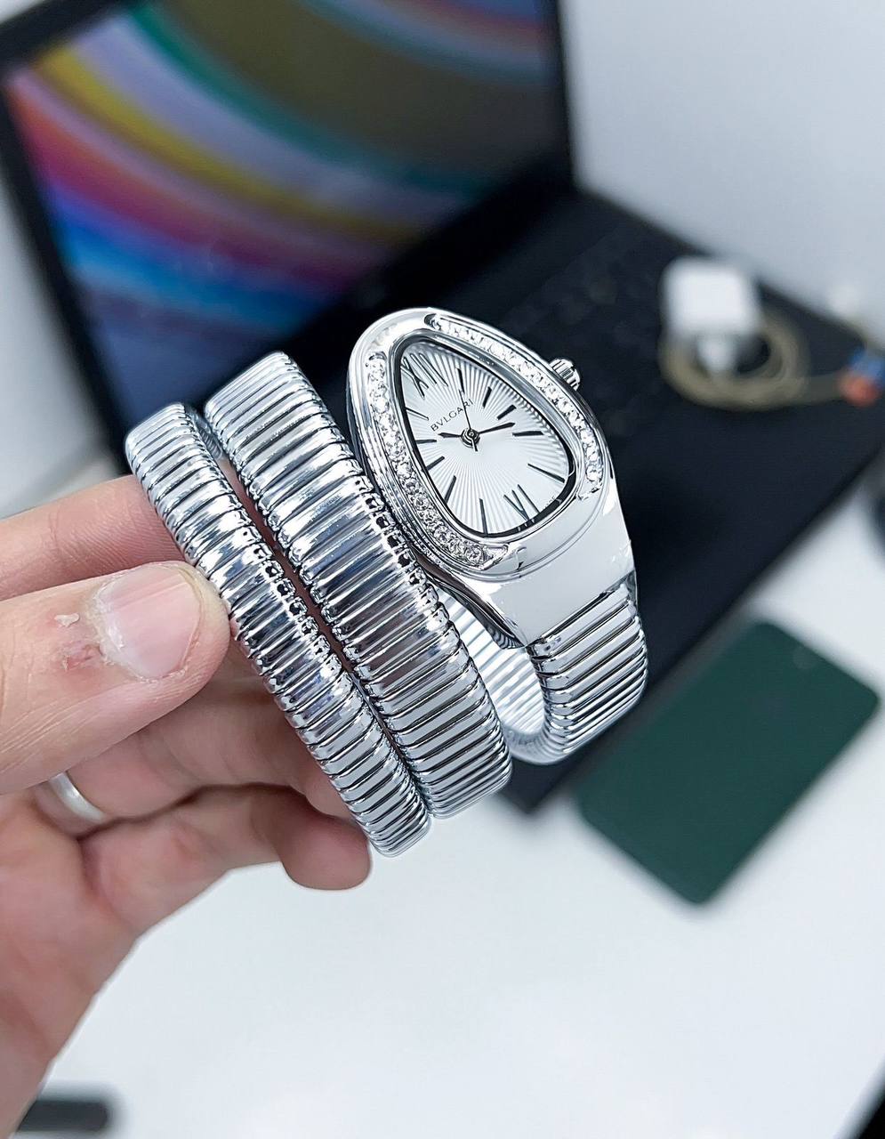 Bvlgari Serpenti Tubogas Silver Dial With Diamond Bezel