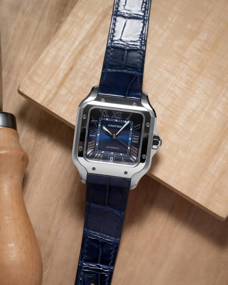 Cartier De Santos Silver Blue Dial Watch