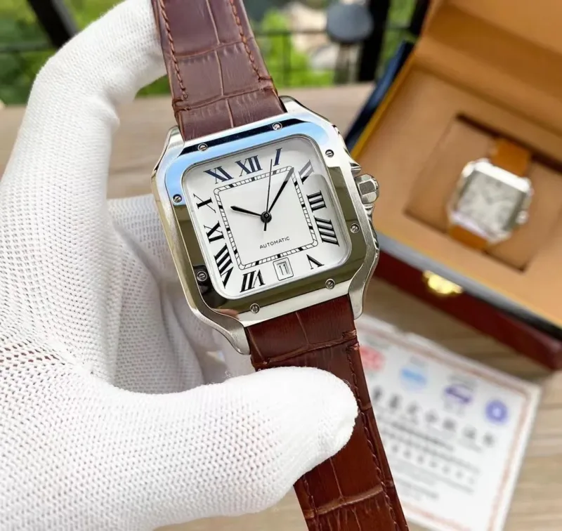 Cartier De Santos White Dial Leather Strap