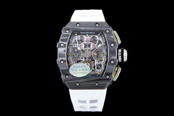Richard Mille Super Clone RM 011 White Strap Carbon Fiber Bezel