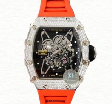 Richard Mille Super Clone RM35-02 Men Mechanical Diamond Bezel Transparent Dial Rubber Band