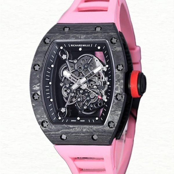 Richard Mille Super Clone RM 055 Automatic Men Rubber Band Carbon Fiber Transparent Dial